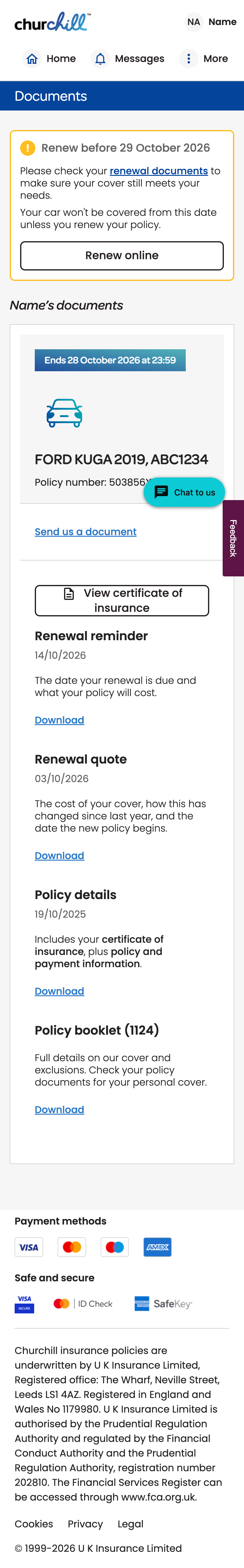Customer Account Documents Page Redacted