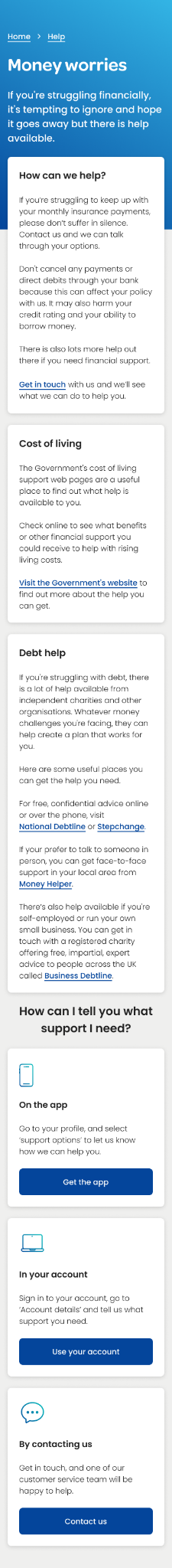 Money Worries Financial Hardship Support